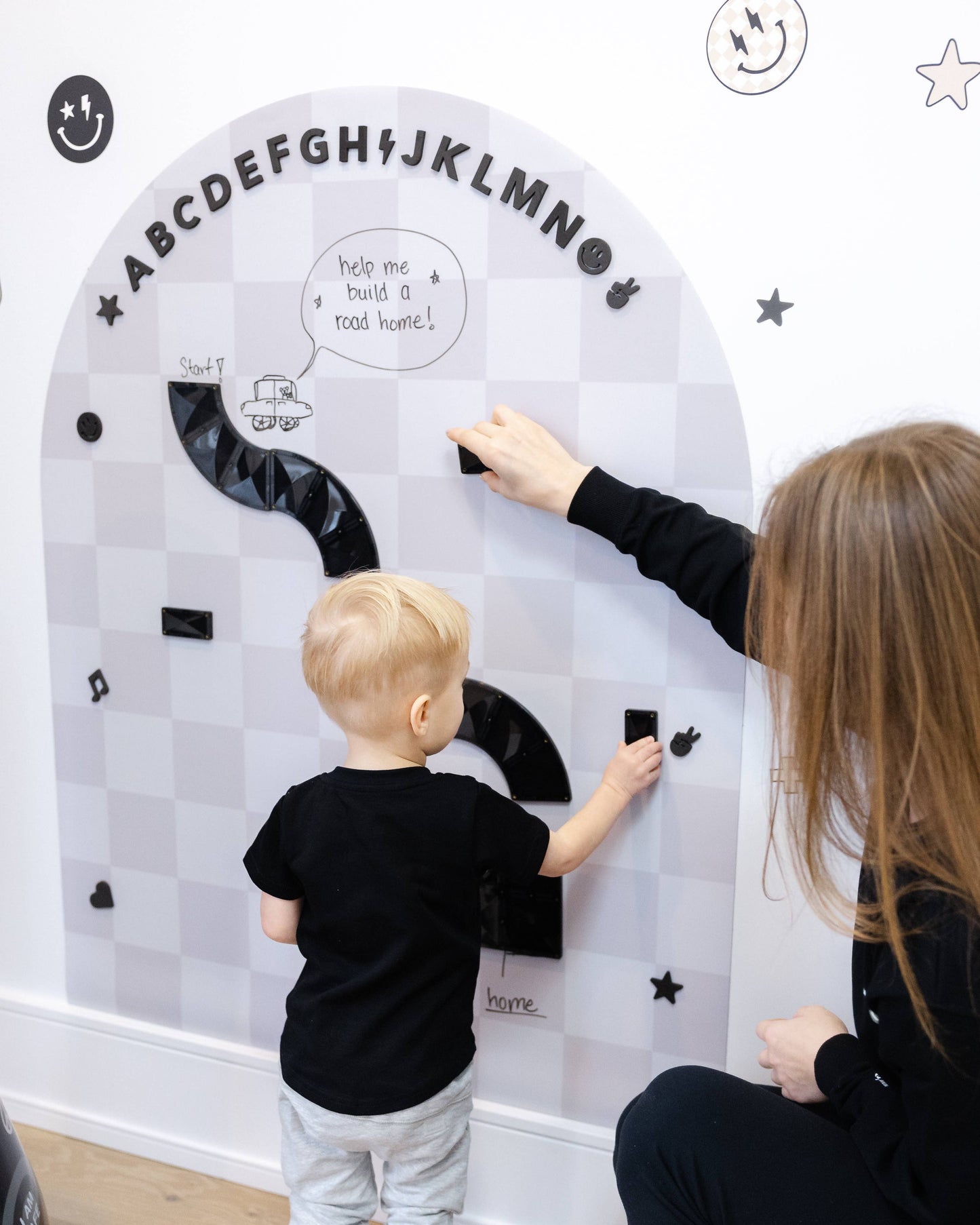 MEGA Magic Playwall - Arch Magnetic Wall Decal for Kids: Neutral Check (Canada ready-to-ship, US PRE-ORDER ships in 2 weeks)