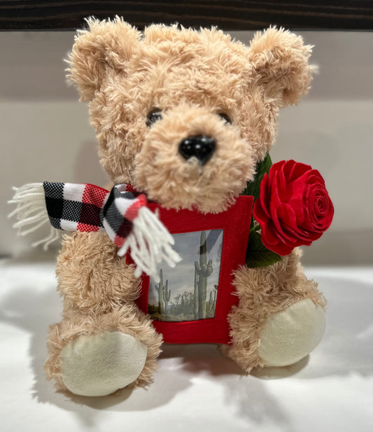 Teddy Bear with Rose & Photograph of Saguaro