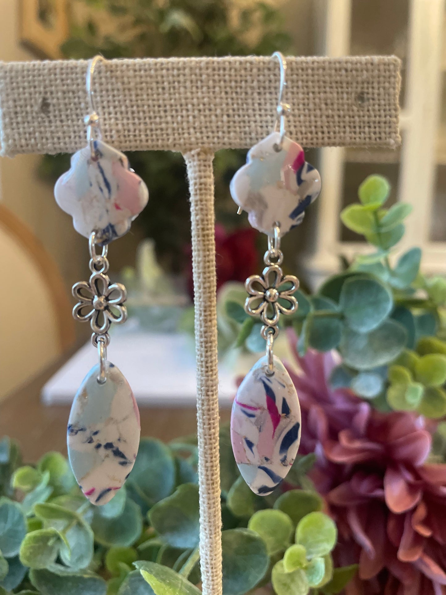 Pink & Navy Marbled Earrings - Mimi Co Handmade Jewelry