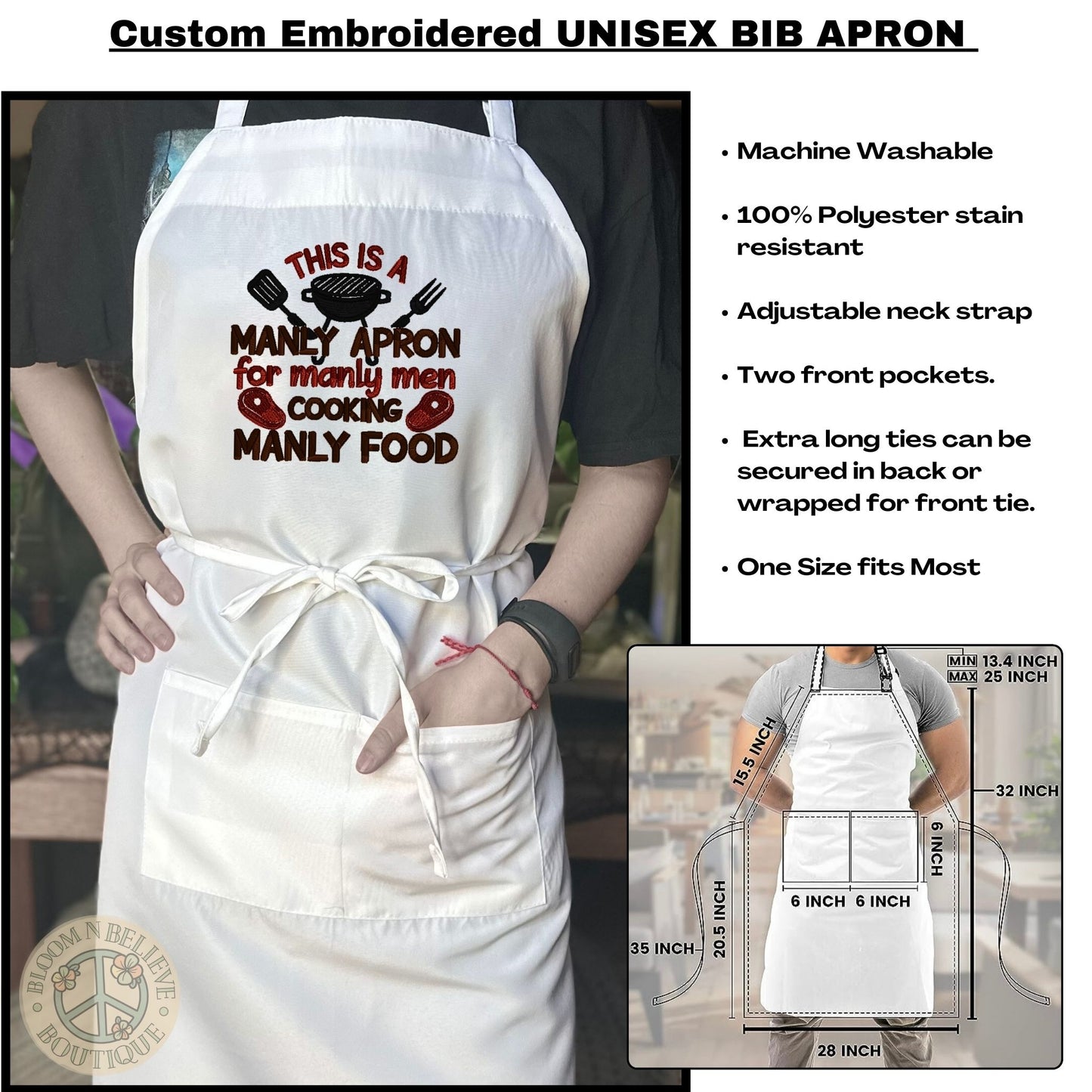 Embroidered Unisex Bib Aprons - Bloom-N-Believe Boutique
