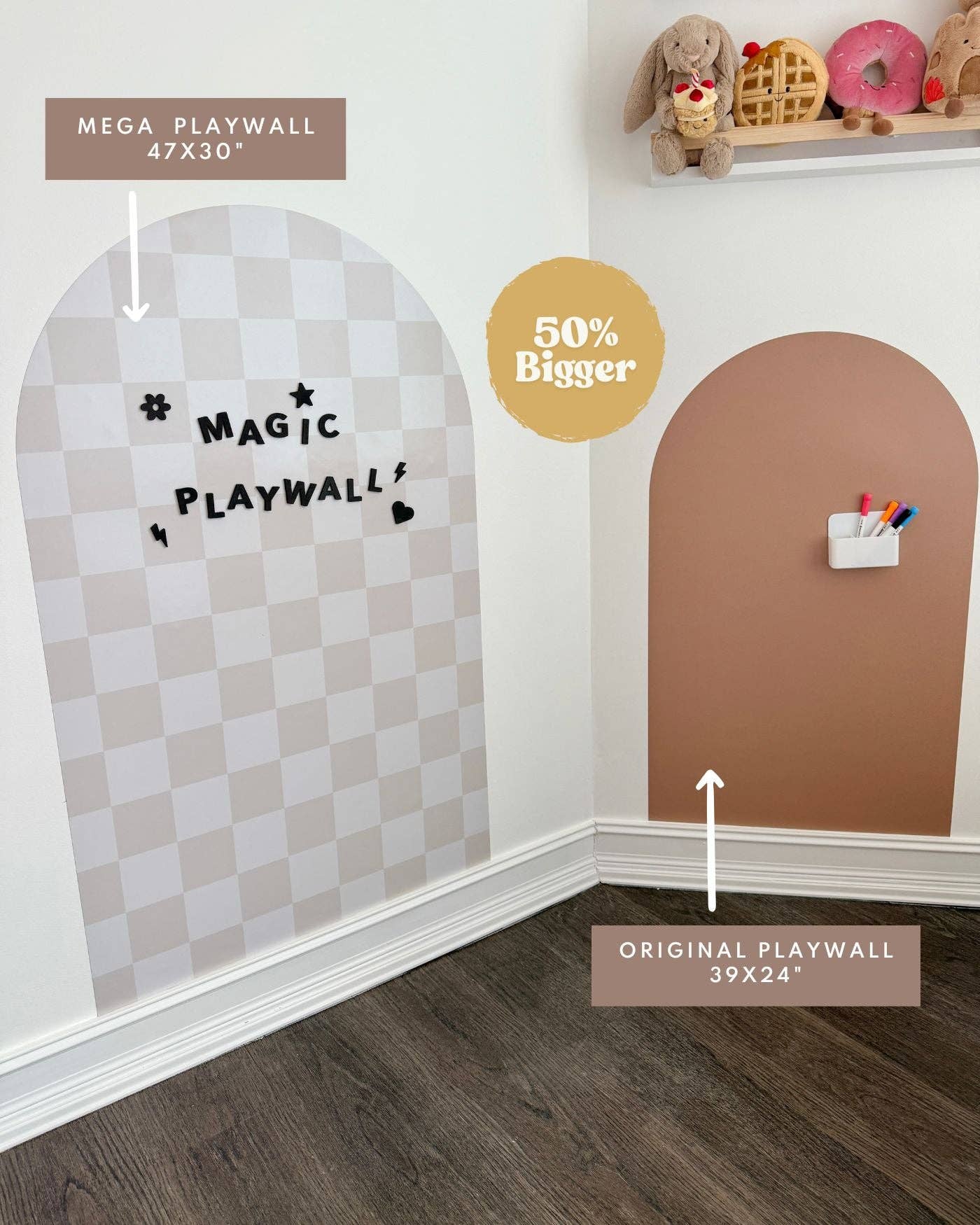 MEGA Magic Playwall - Arch Magnetic Wall Decal for Kids: Neutral Check (Canada ready-to-ship, US PRE-ORDER ships in 2 weeks)
