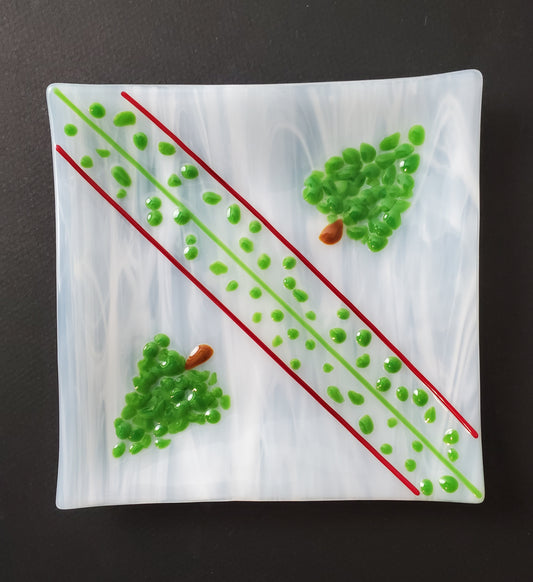 Plate- Christmas with Stripe and Trees