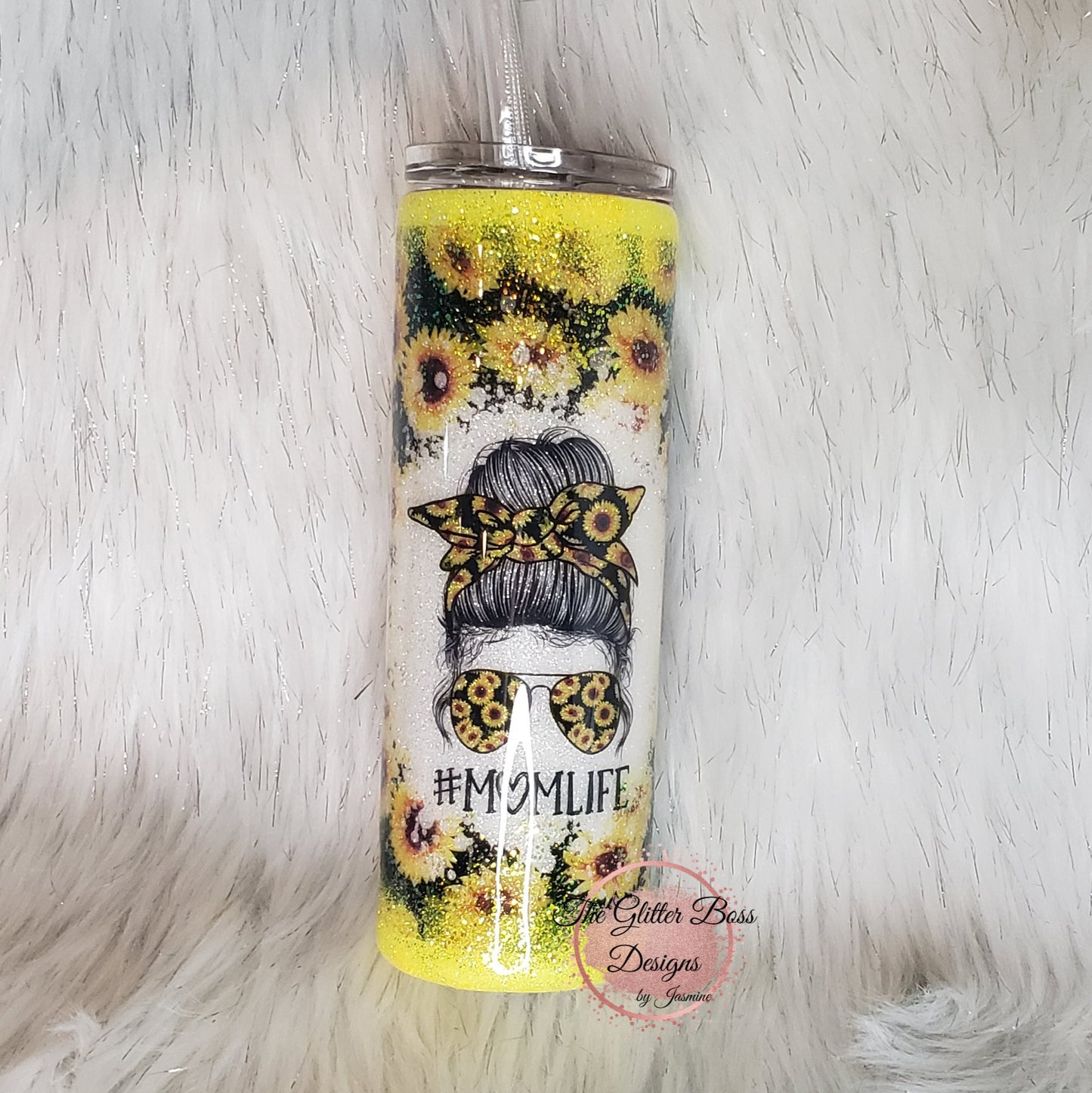 Sunflower #momlife - 20 oz Skinny - Glitter Boss