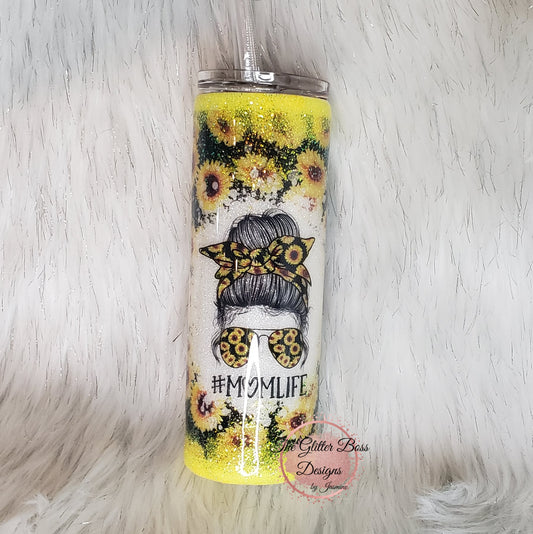 Sunflower #momlife - 20 oz Skinny - Glitter Boss