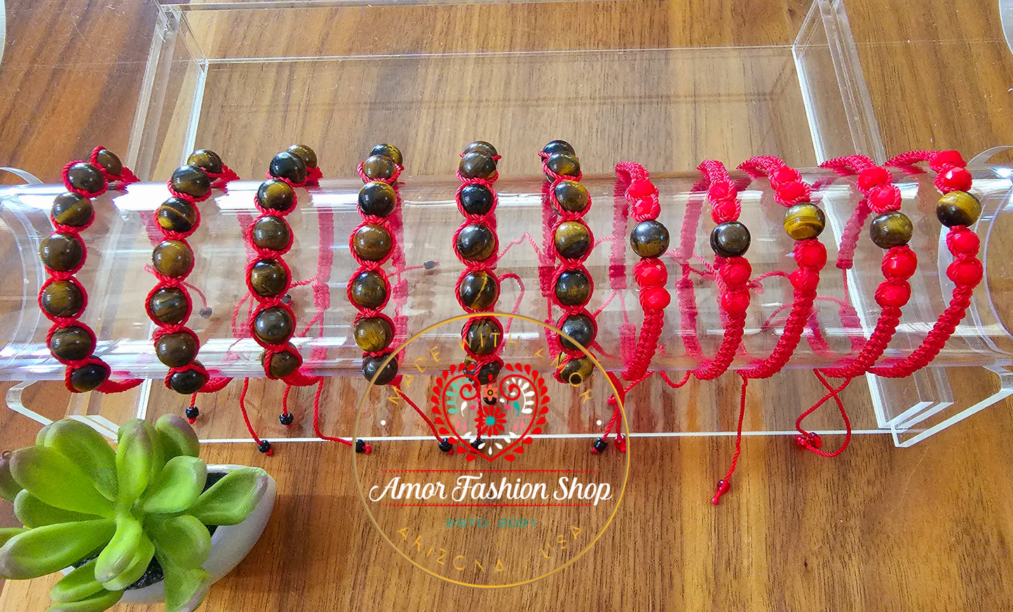 Red Woven Tiger Eye Bracelets Adjustable @amorfashionshop