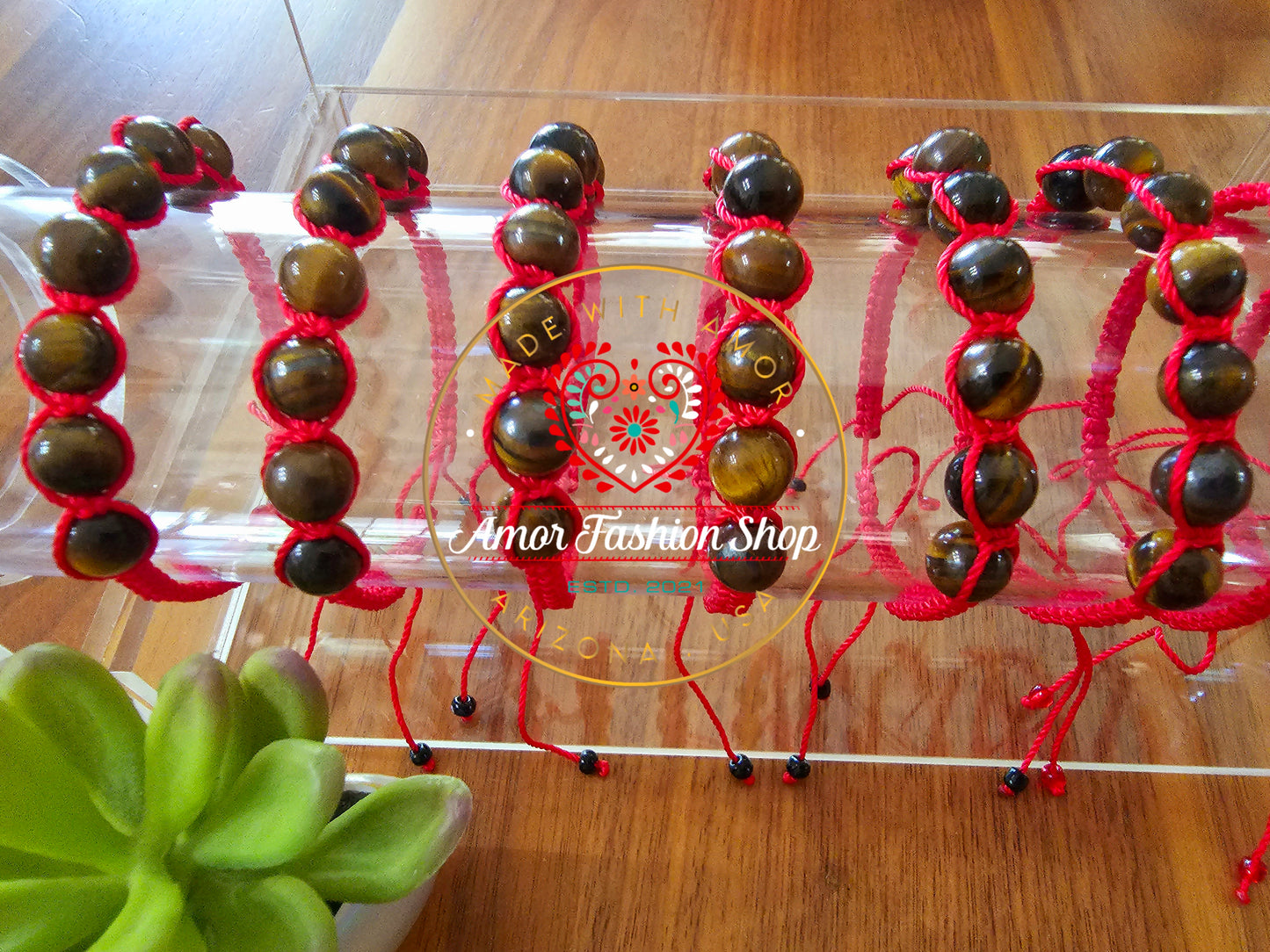 Red Woven Tiger Eye Bracelets Adjustable @amorfashionshop