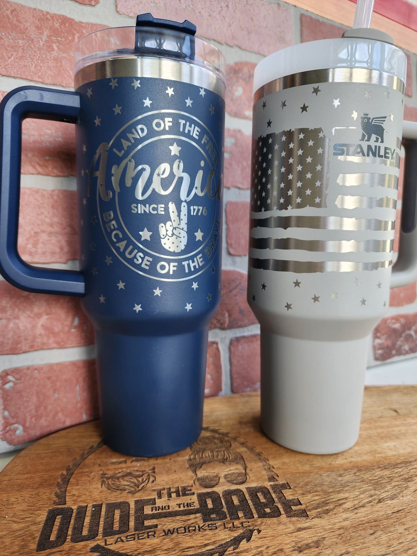 40 OZ Engraved Stanley (Because of the Brave)