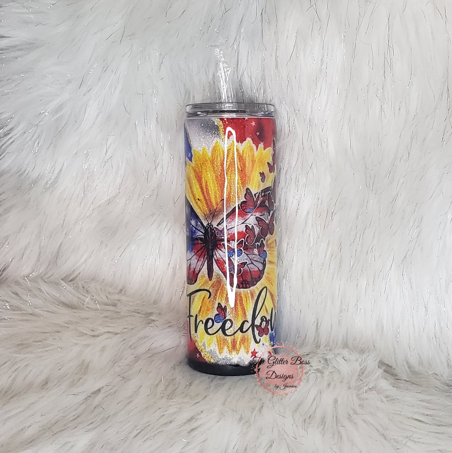 Freedom Butterfly  - 20 oz Skinny - Glitter Boss