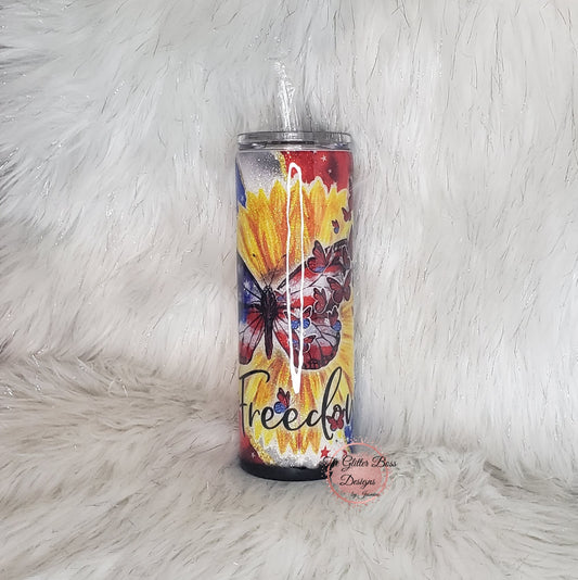 Freedom Butterfly  - 20 oz Skinny - Glitter Boss