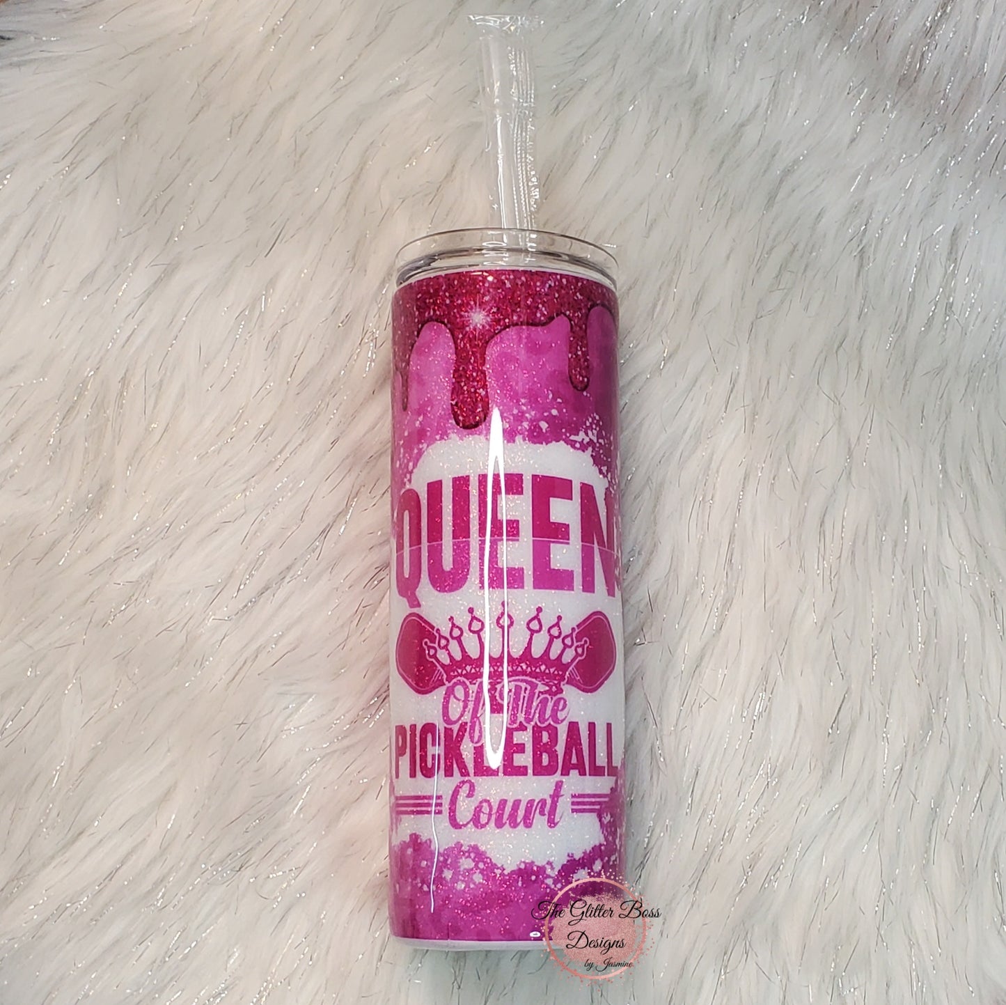 Queen of the Pickleball Court  - 20 oz Skinny - Glitter Boss
