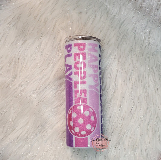 Happy People Play Pickleball - 20 oz Skinny - Glitter Boss