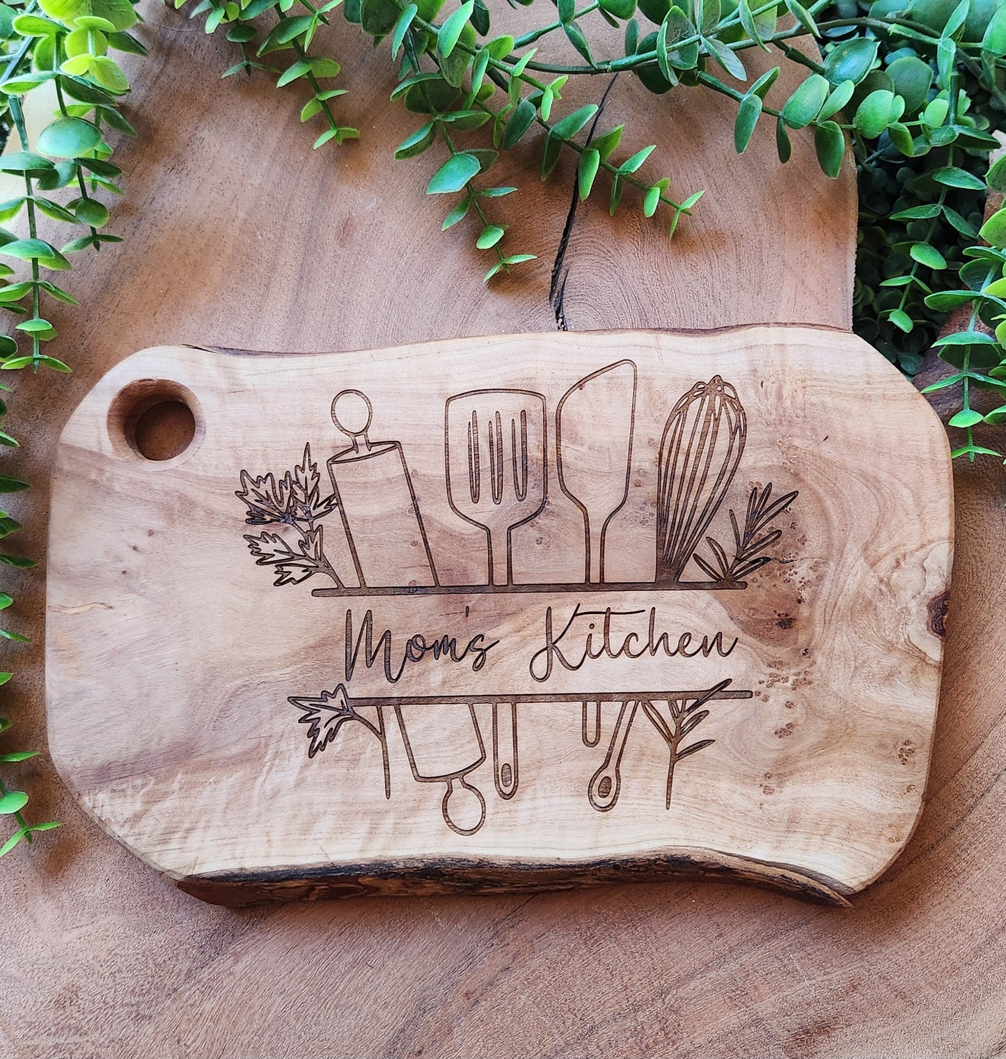 Live Edge Olive Wood Serving Board - Engraved - The Laser Canvas