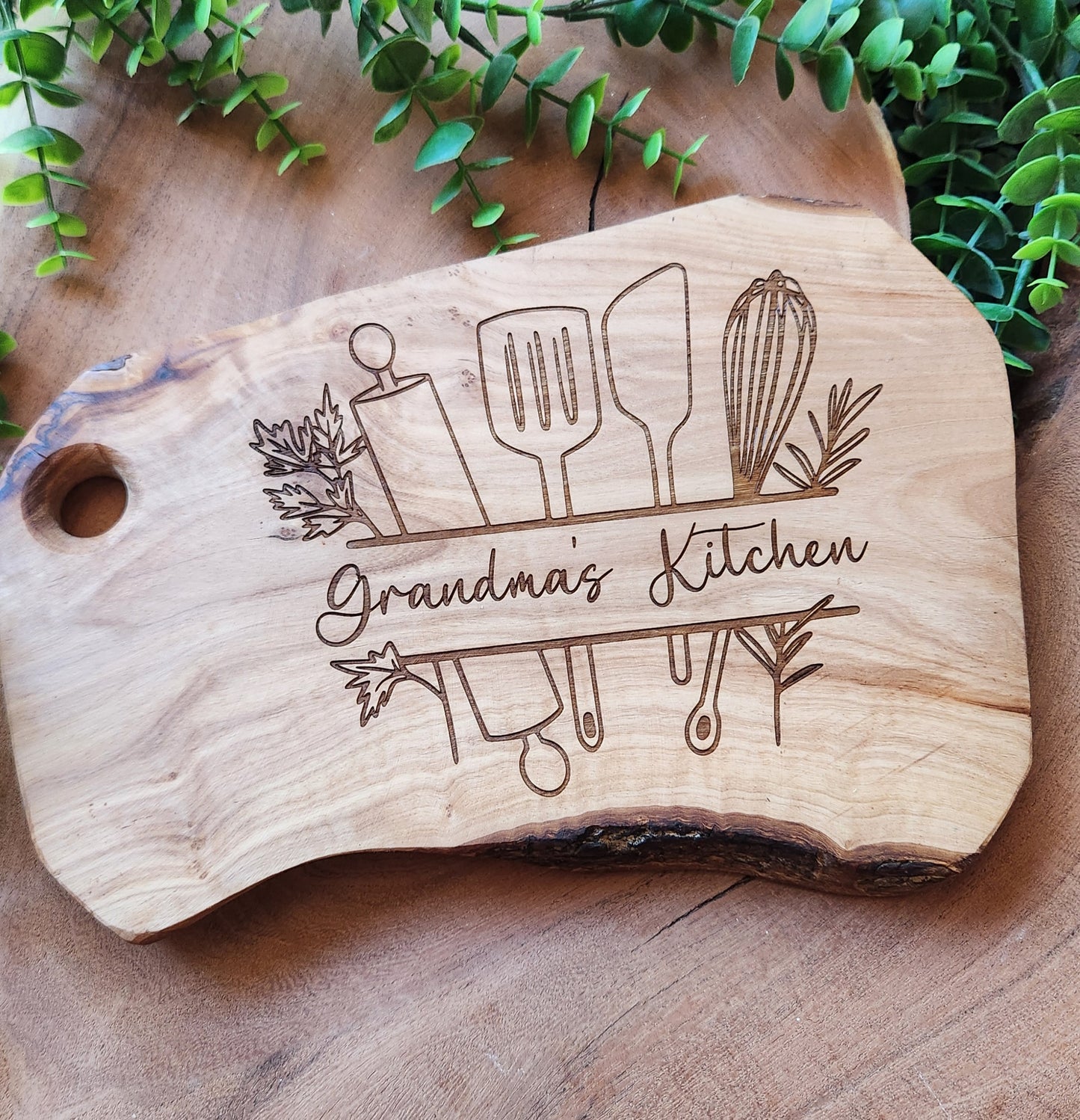 Live Edge Olive Wood Serving Board - Engraved - The Laser Canvas