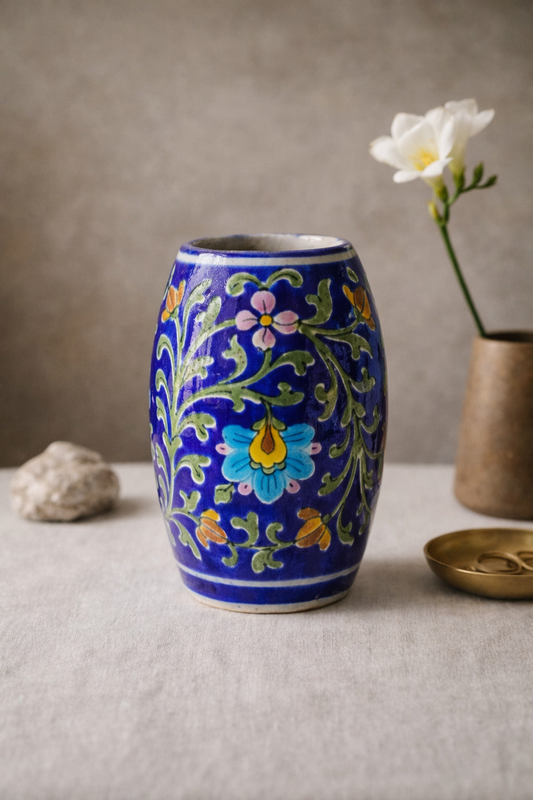 Handmade Blue Pottery Vase| Boho Luxe Home Decor | Ethical Artisan Craft by EarthenByMalvika