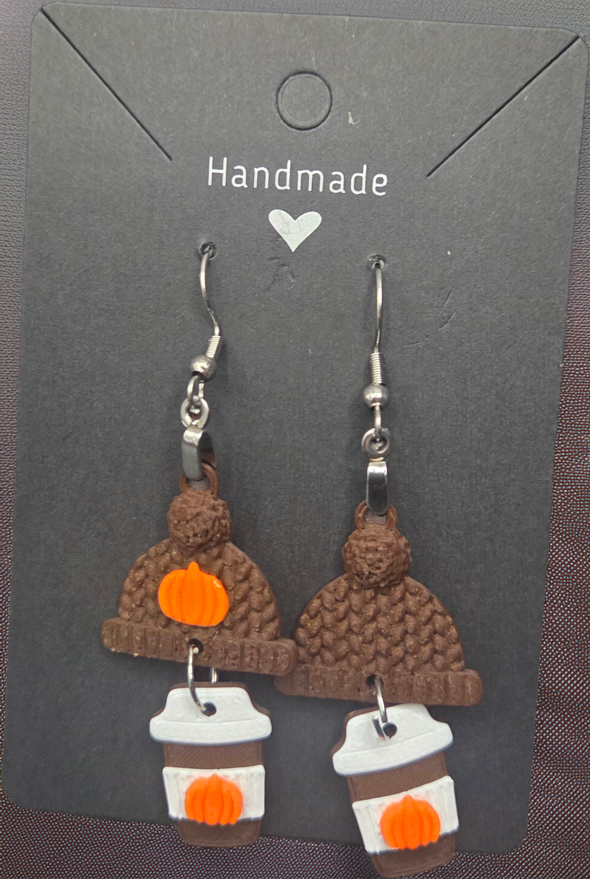 Pumpkin Spice Latte & Fall Beanie Dangle Earrings - we customize crafts
