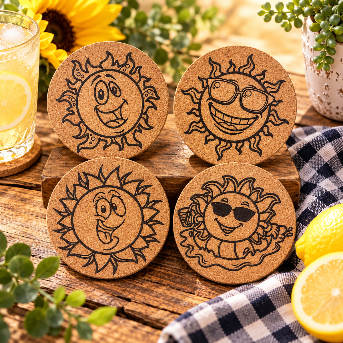 Sun Cork Coaster-DQ Kreations