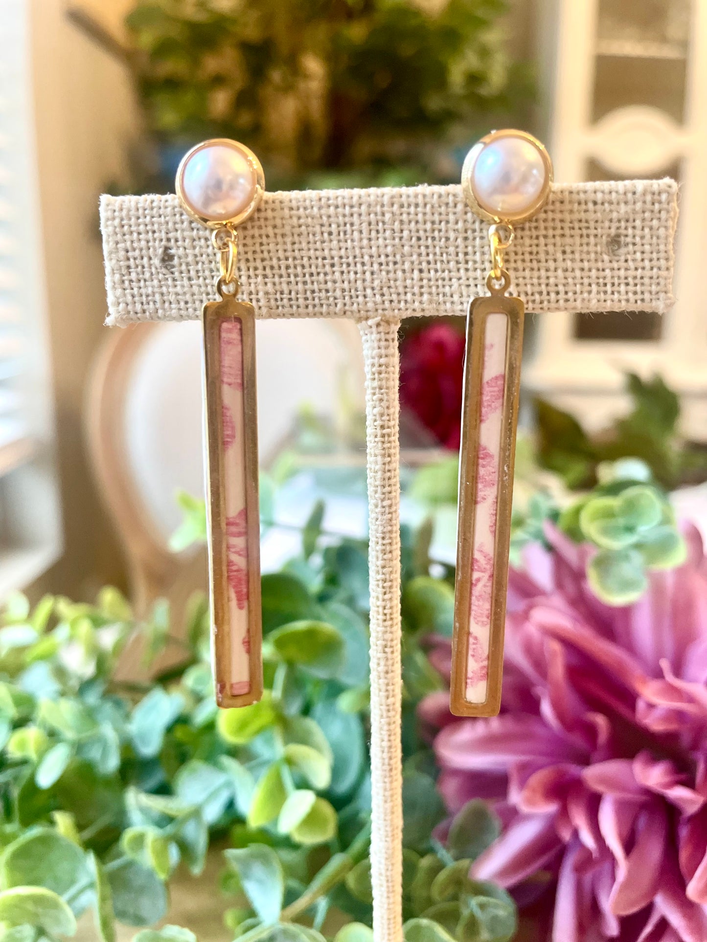 Pink Chinoiserie Earrings - Mimi Co Handmade Jewelry