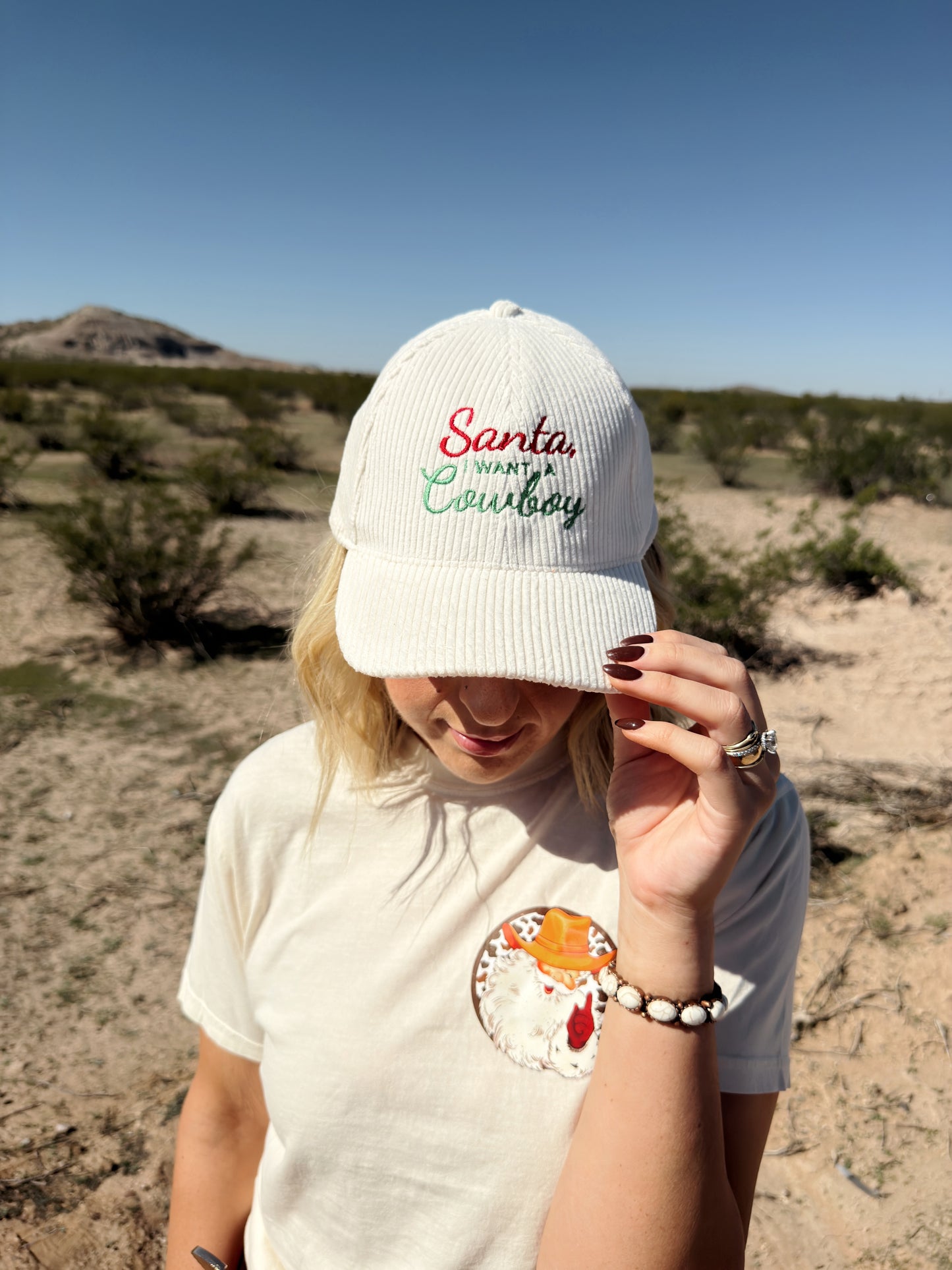 Santa I Want a Cowboy Corduroy Hat