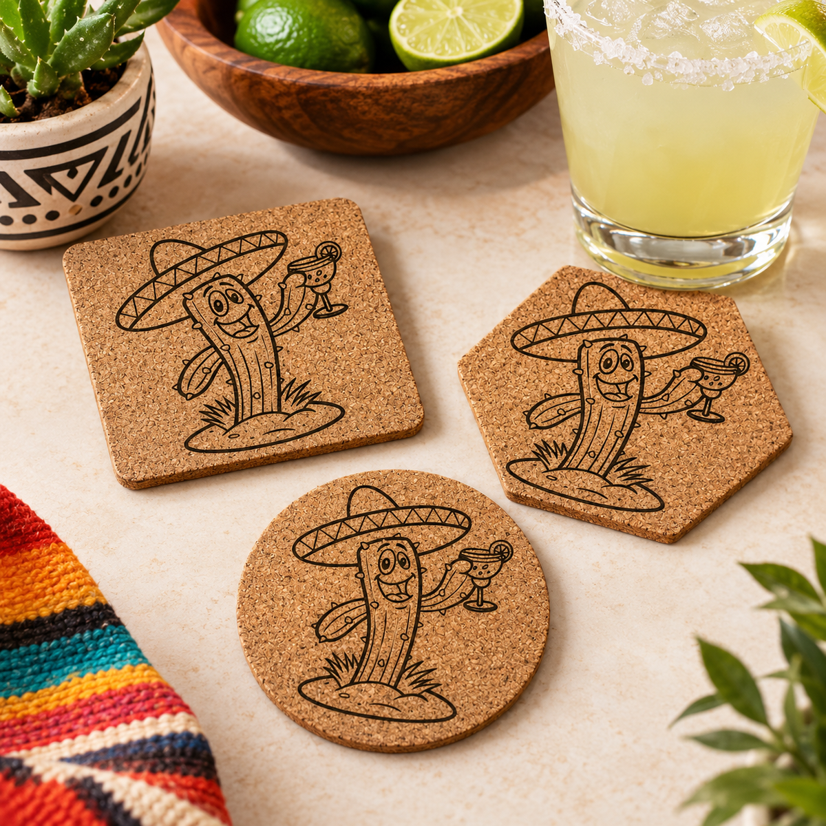 Cactus Margarita Cork Coaster-DQ Kreations