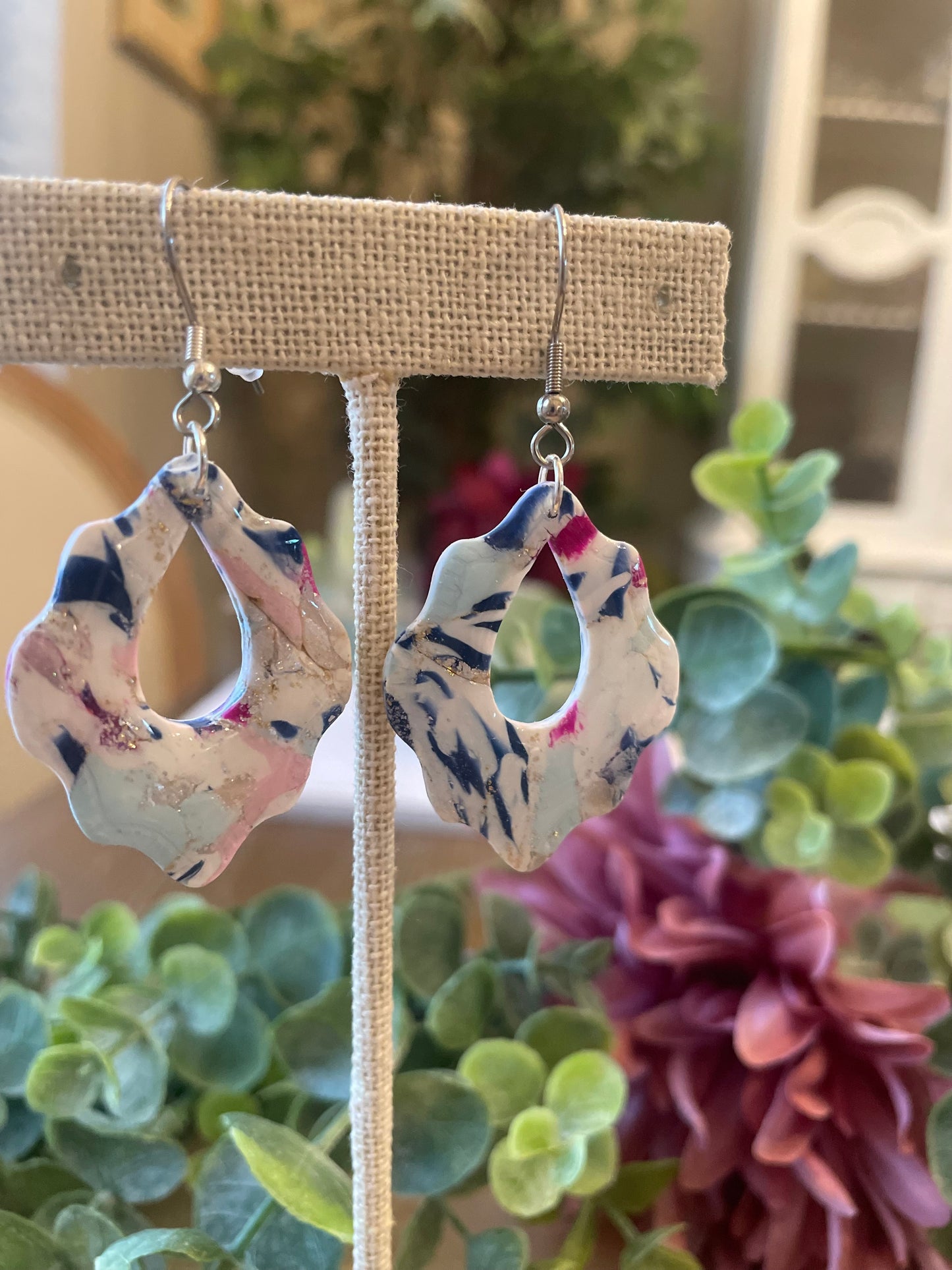 Pink & Navy Marbled Earrings - Mimi Co Handmade Jewelry