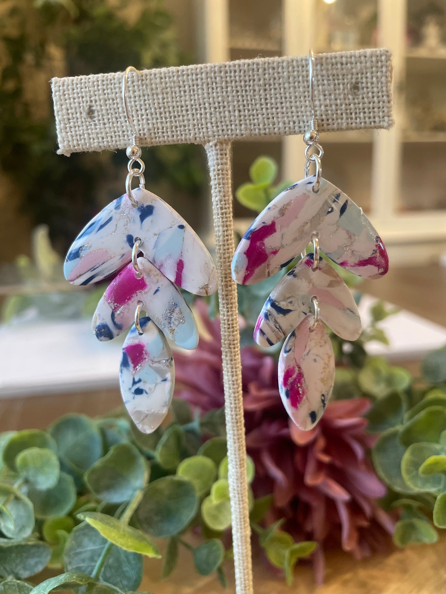 Pink & Navy Marbled Earrings - Mimi Co Handmade Jewelry