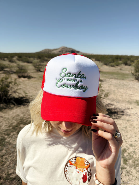 Santa I Want a Cowboy Trucker Hat