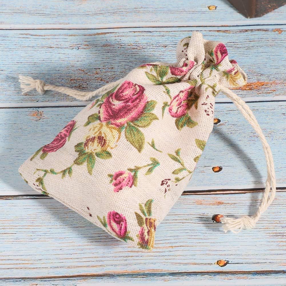 Burlap Floral Drawstring Gift Bag - STV