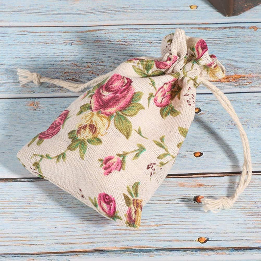 Burlap Floral Drawstring Gift Bag - STV