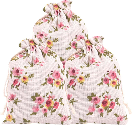 Burlap Floral Drawstring Gift Bag - STV