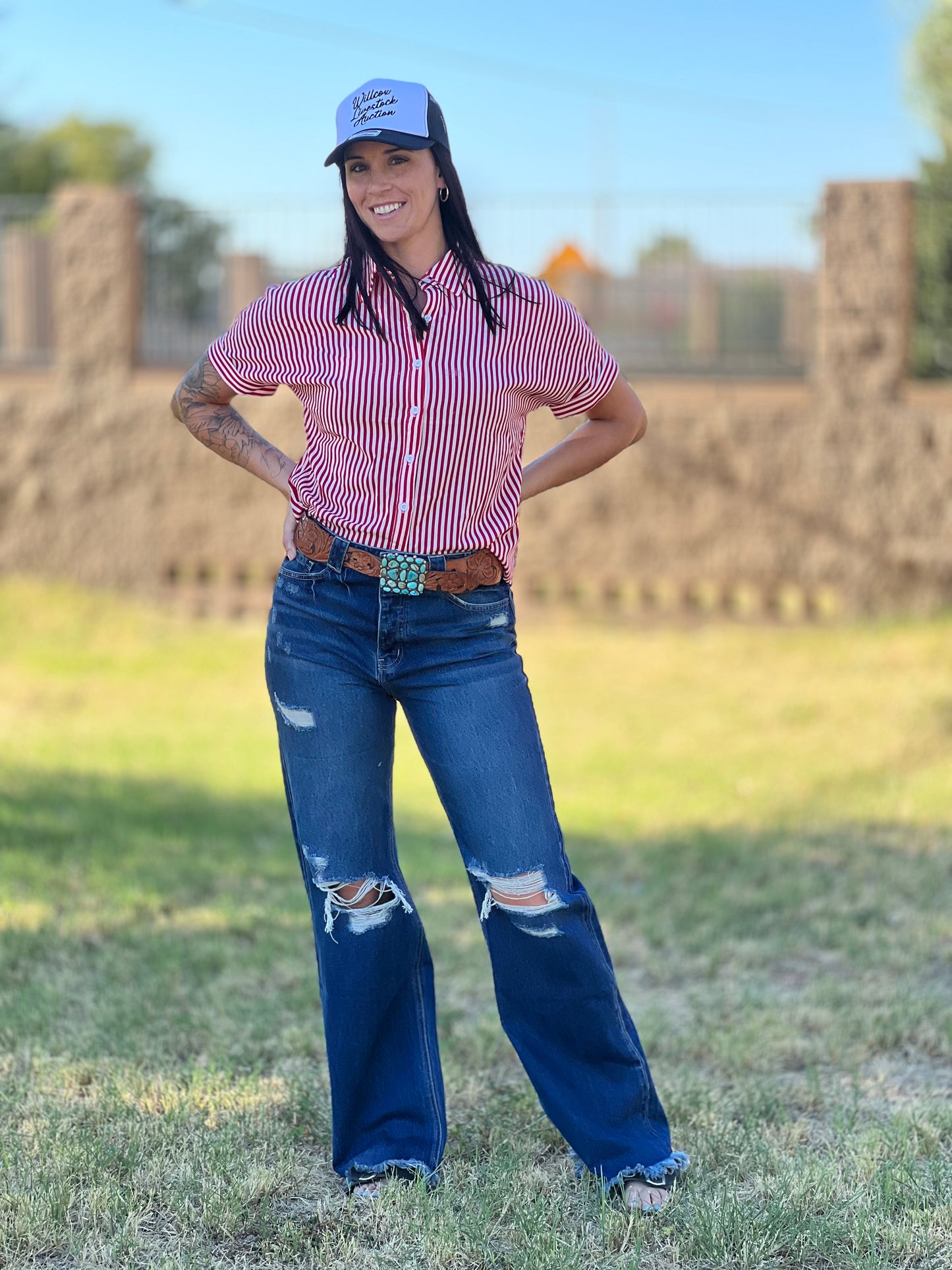 “Waitin’ on Lane” Blouse- Short Sleeve Button up-Tiny Cowboy Trading Co.