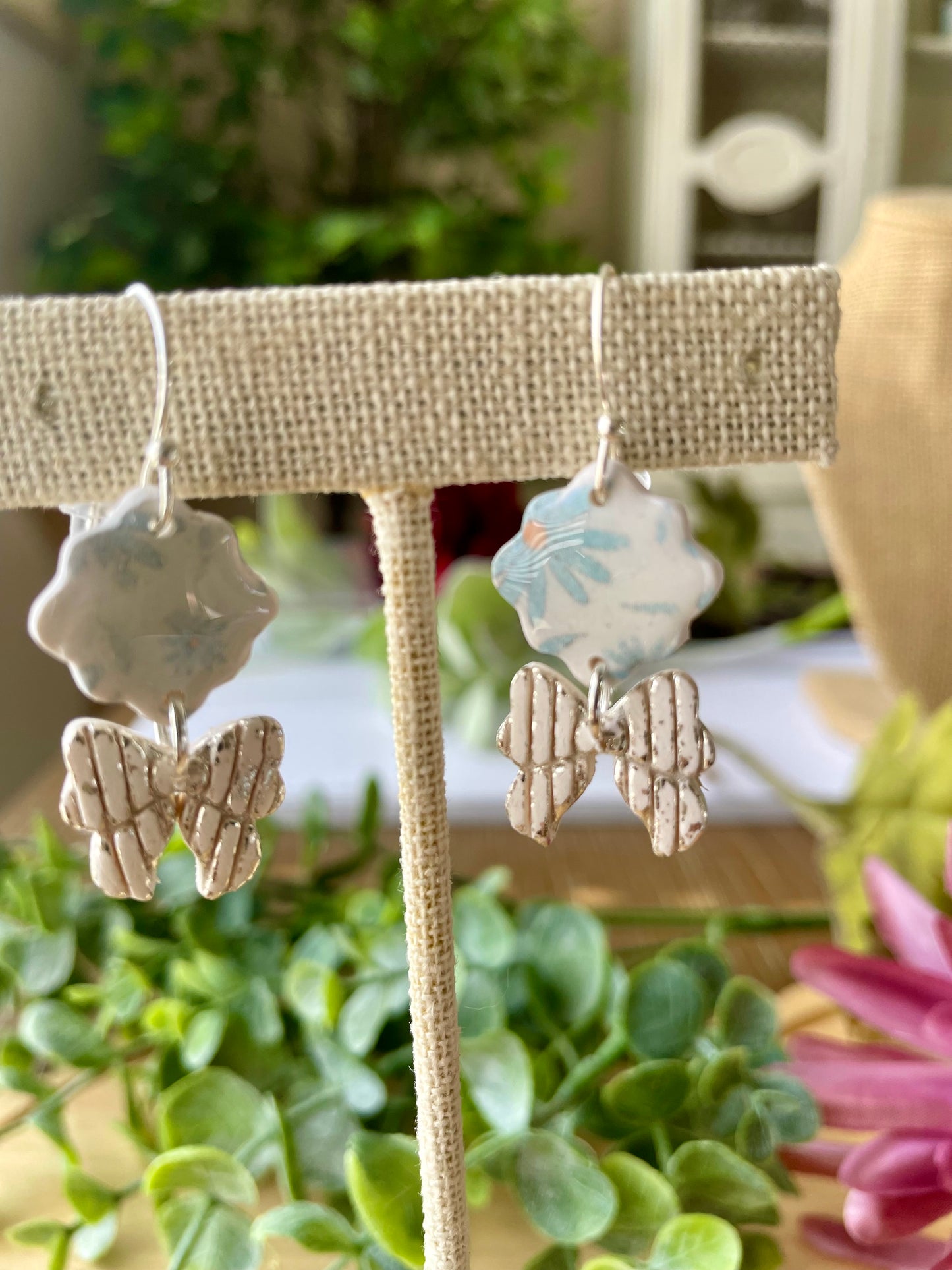 Blue Daisy Pattern Earrings - Mimi Co Handmade Jewelry
