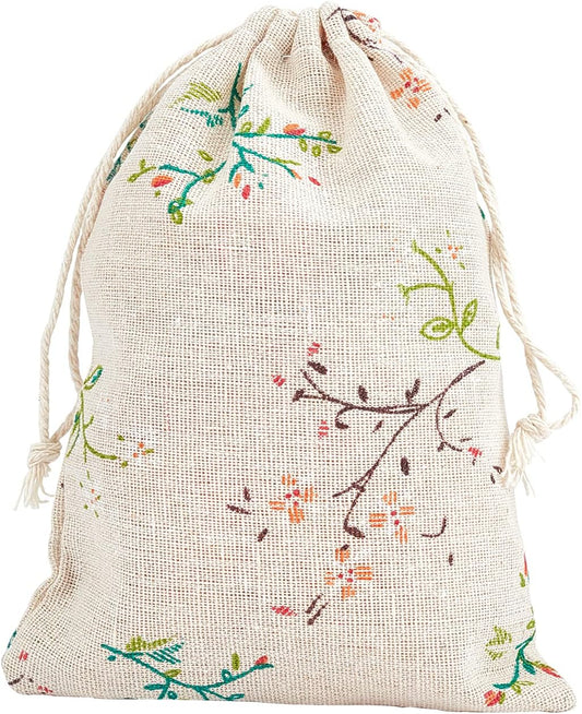 Burlap Floral Drawstring Gift Bag - STV