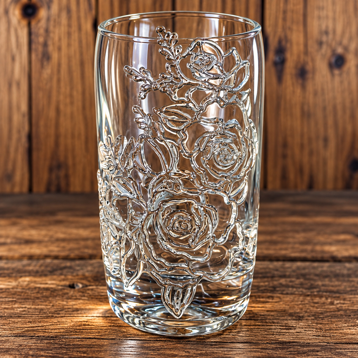 Elegant Raised Rose Floral Drinking Glass
