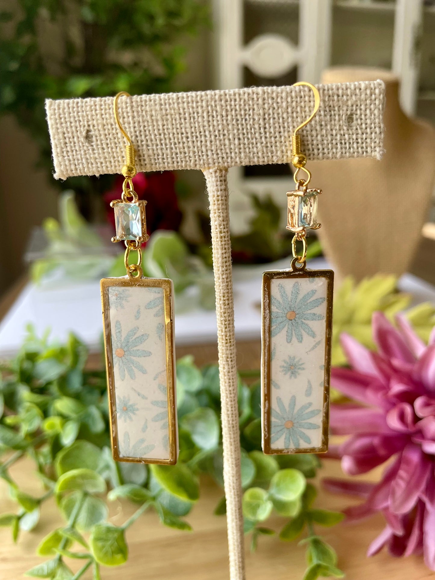 Blue Daisy Pattern Earrings - Mimi Co Handmade Jewelry
