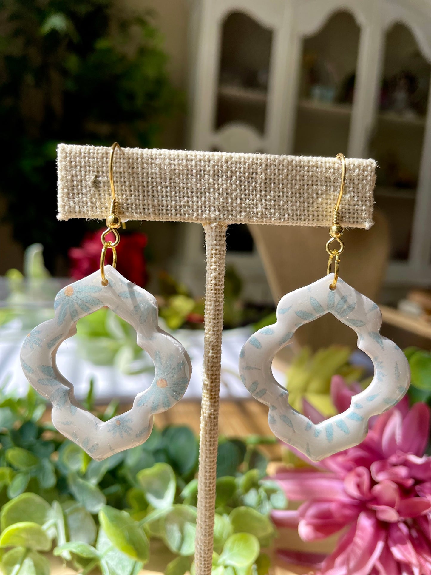 Blue Daisy Pattern Earrings - Mimi Co Handmade Jewelry