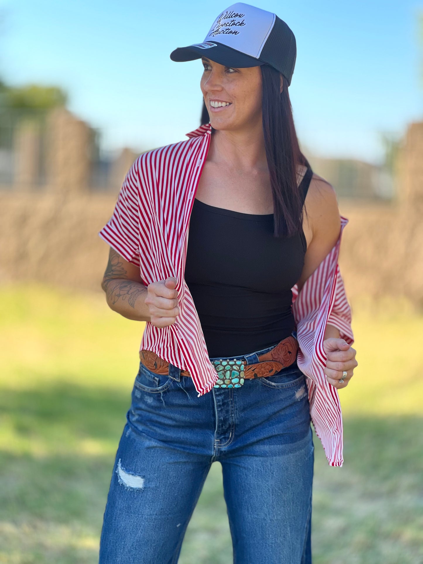 “Waitin’ on Lane” Blouse- Short Sleeve Button up-Tiny Cowboy Trading Co.