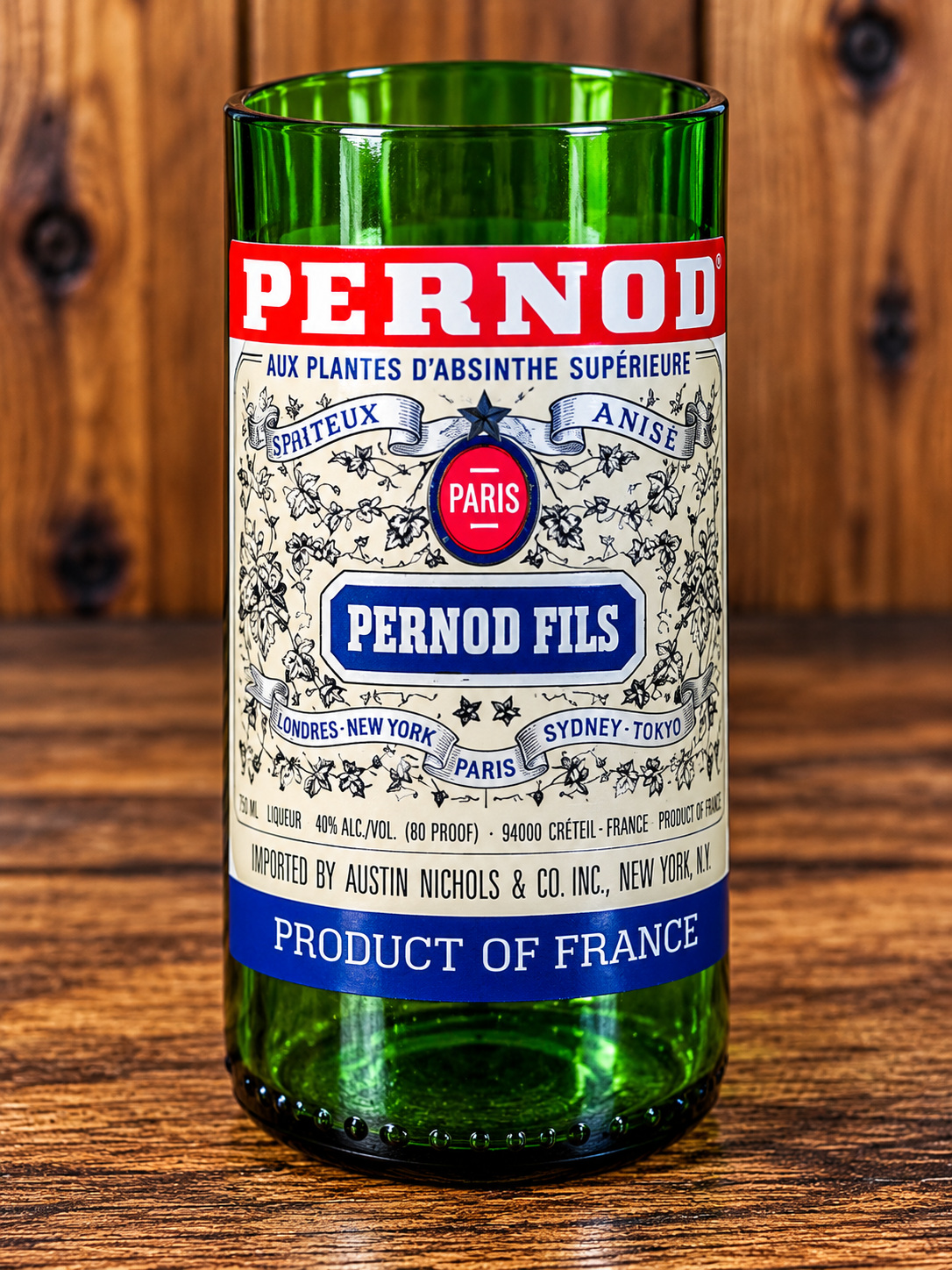 Pernod Fils Vintage-Style Upcycled Bottle Drinking Glass