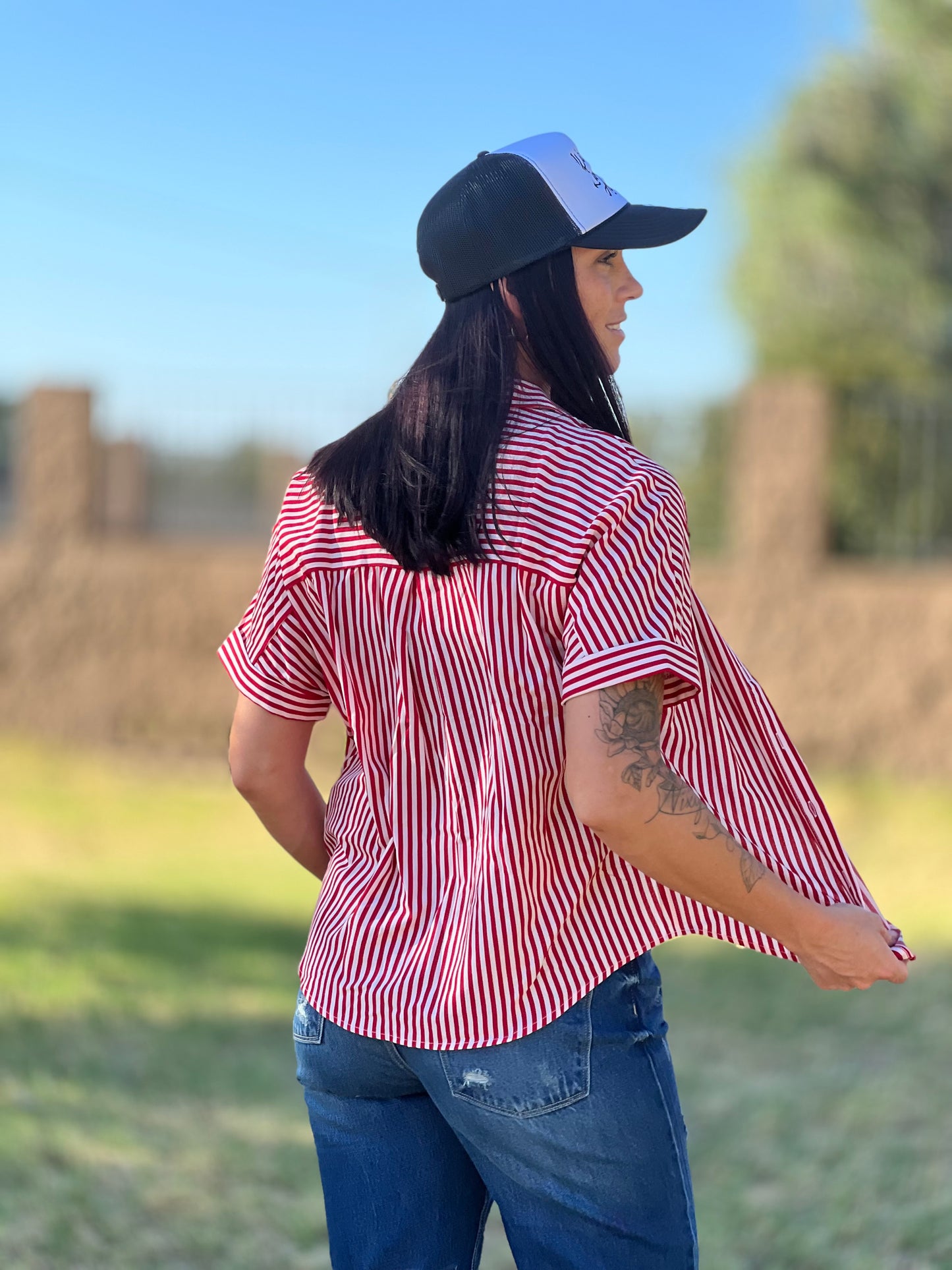 “Waitin’ on Lane” Blouse- Short Sleeve Button up-Tiny Cowboy Trading Co.