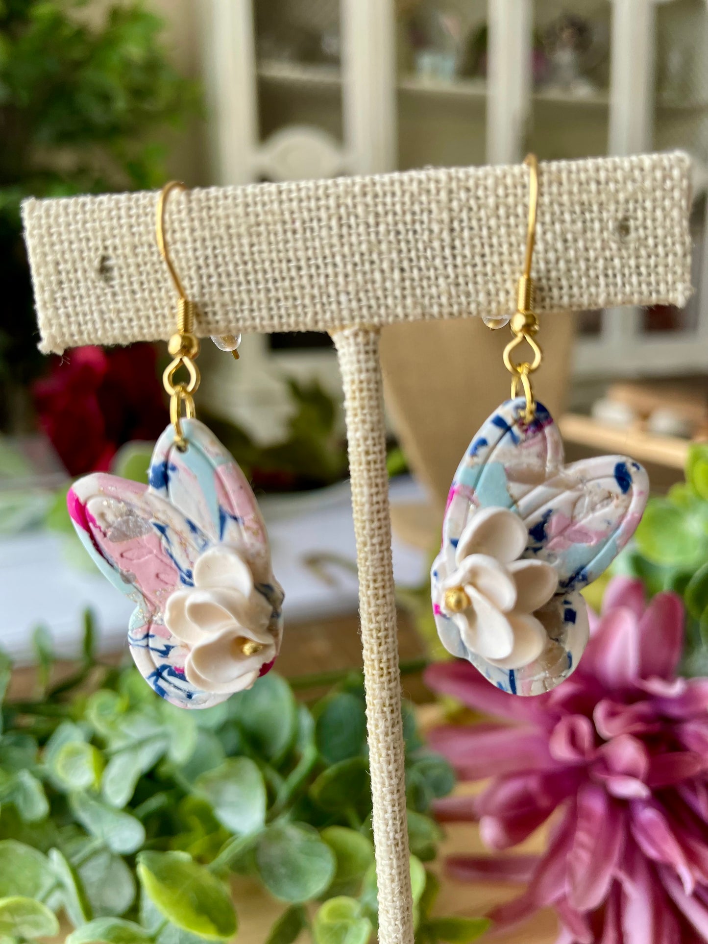 Pink & Navy Marbled Earrings - Mimi Co Handmade Jewelry