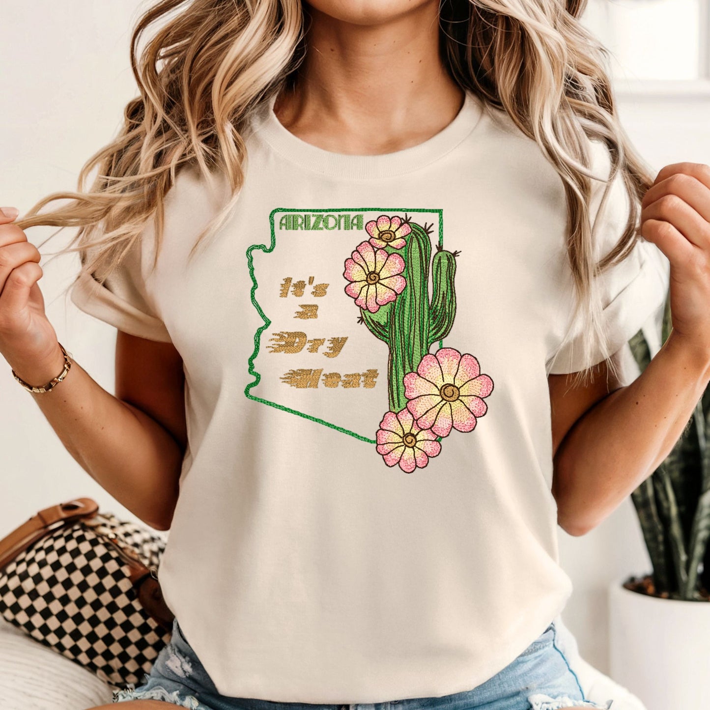 "It's a Dry Heat" Desert Cactus Embroidered Unisex Shirt - Bloom-N-Believe Boutique