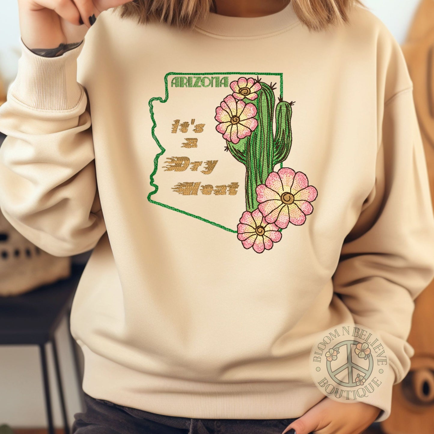 "It's a Dry Heat" Desert Cactus Embroidered Unisex Shirt - Bloom-N-Believe Boutique