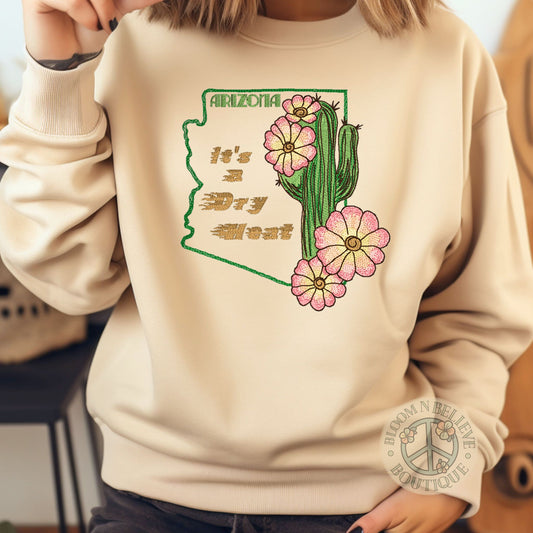 "It's a Dry Heat" Desert Cactus Embroidered Unisex Shirt - Bloom-N-Believe Boutique