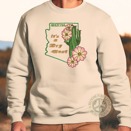 "It's a Dry Heat" Desert Cactus Embroidered Unisex Shirt - Bloom-N-Believe Boutique