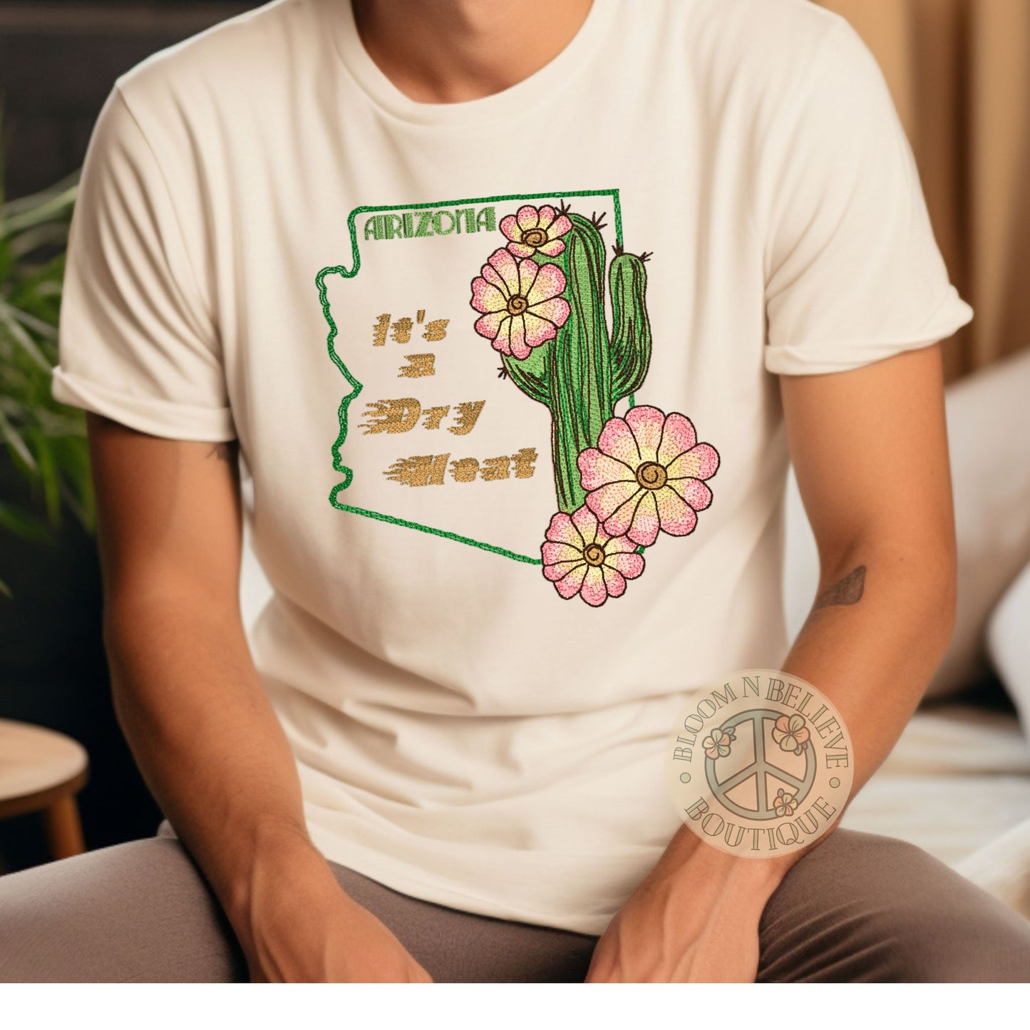 "It's a Dry Heat" Desert Cactus Embroidered Unisex Shirt - Bloom-N-Believe Boutique