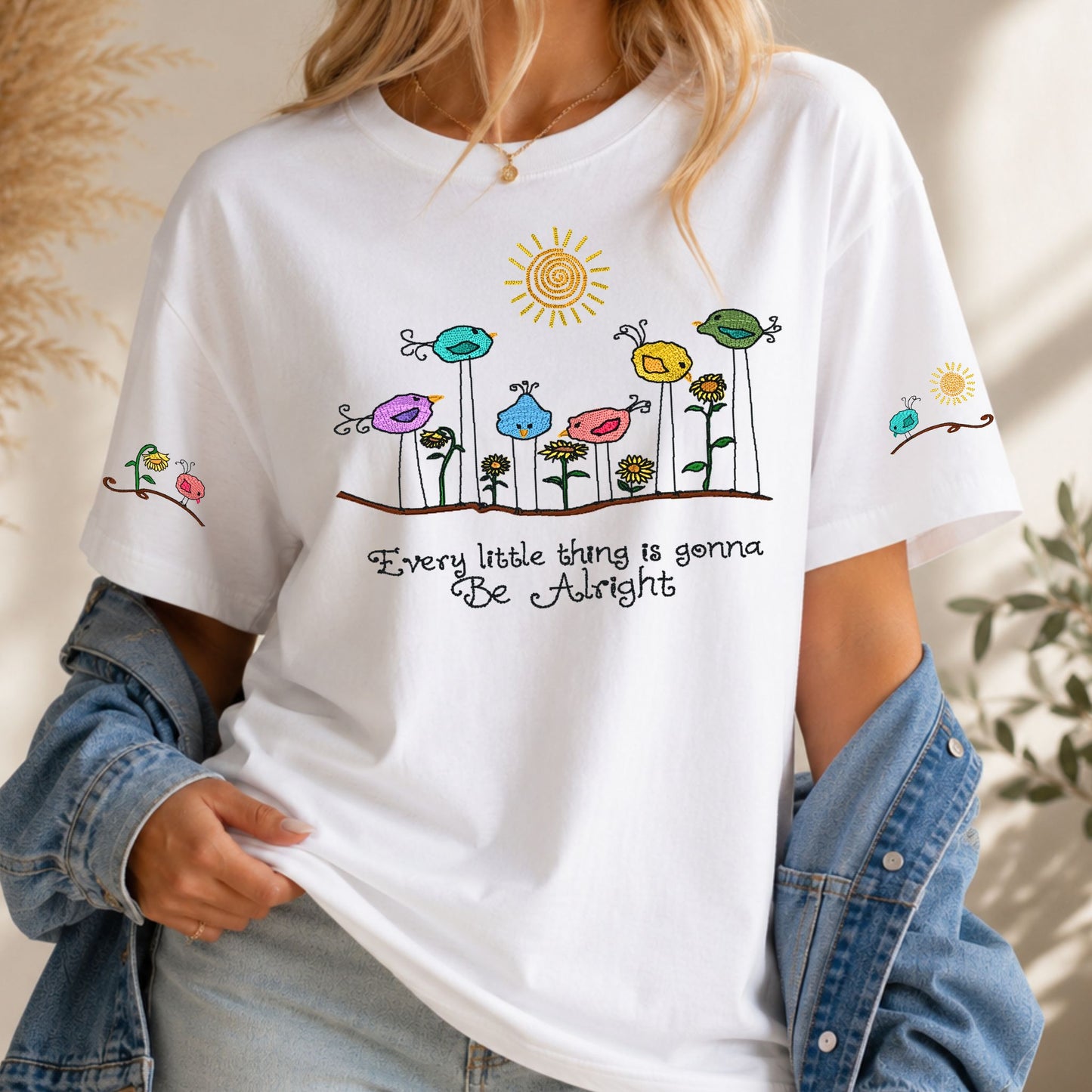Embroidered Every little thing gonna be Alright Bird Unisex Shirt - Bloom-N-Believe Boutique