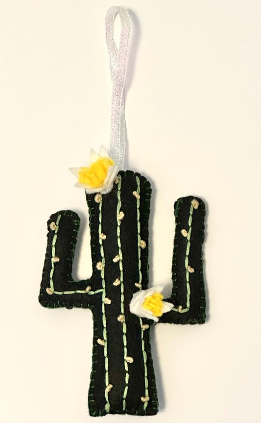 Black Felt Saguaro Ornament Hand Crafted