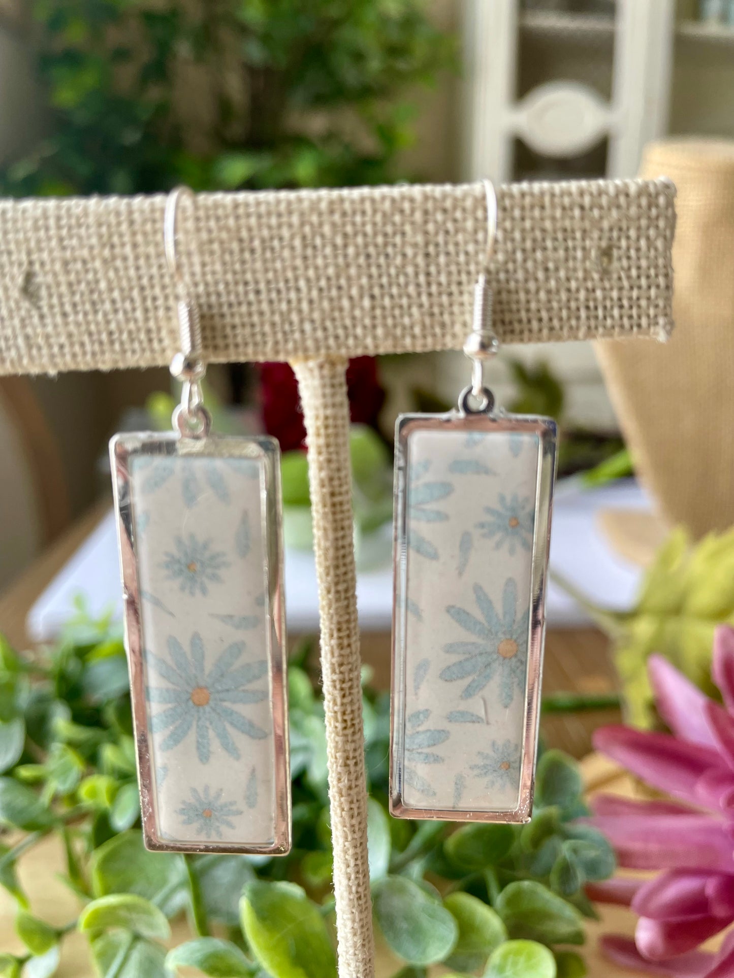Blue Daisy Pattern Earrings - Mimi Co Handmade Jewelry