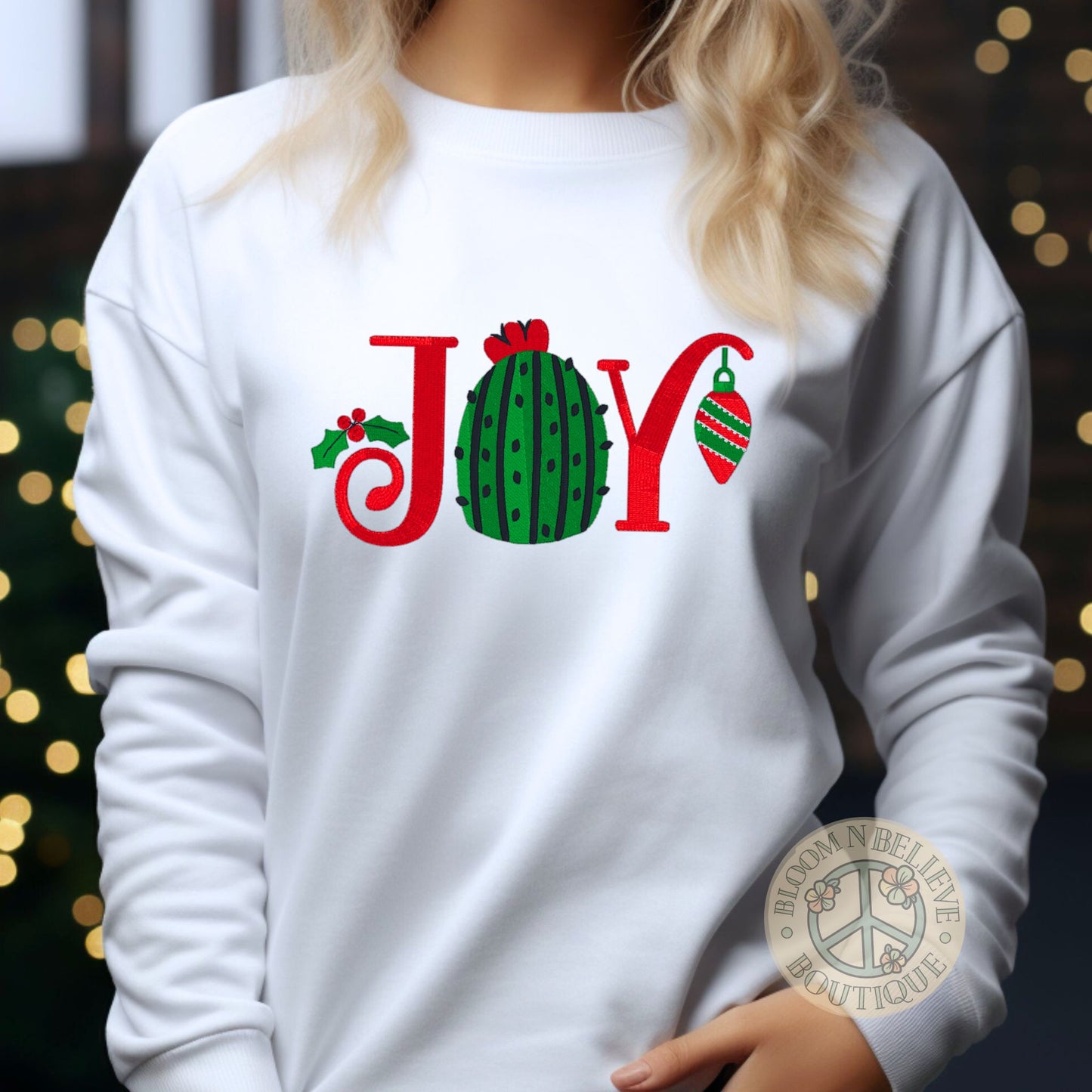 "Cactus Joy" Christmas Holiday Embroidered Unisex Shirt - Bloom-N-Believe Boutique
