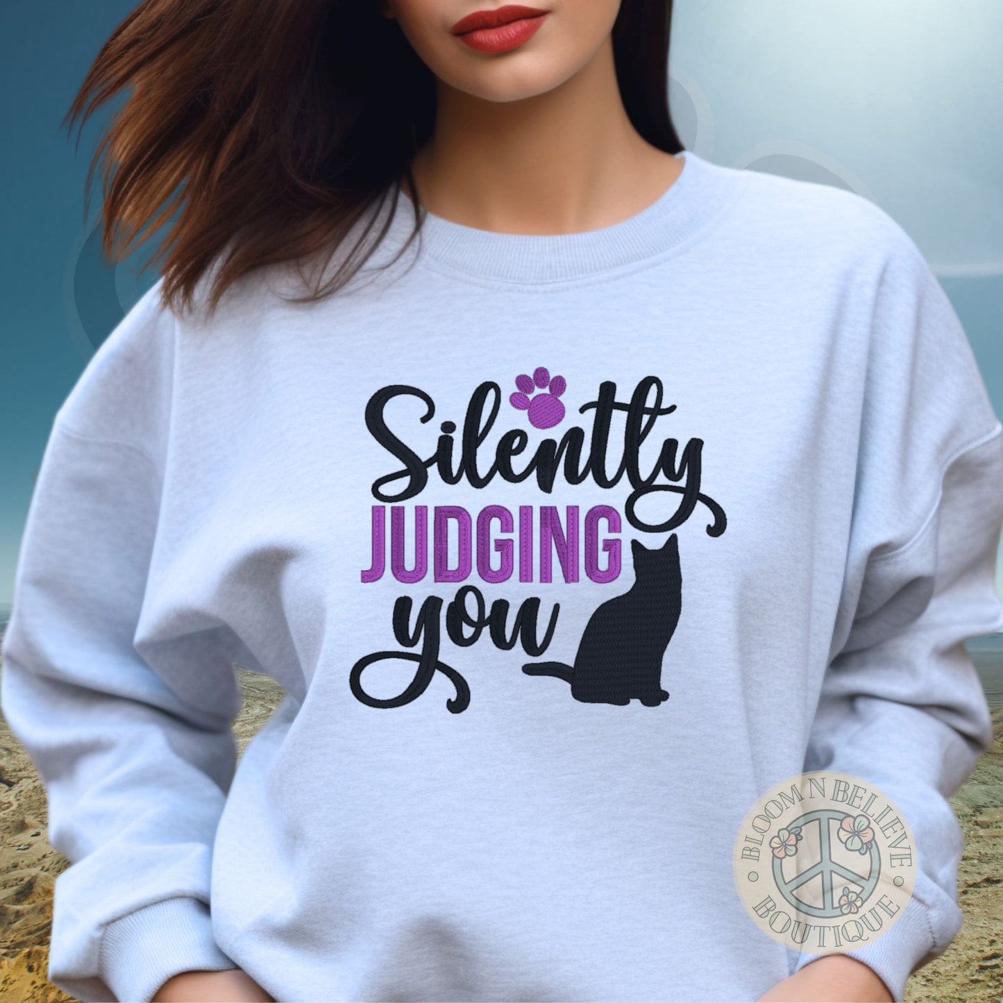 "Silently Judging You" Cat Lover Embroidered Unisex Shirt - Bloom-N-Believe Boutique