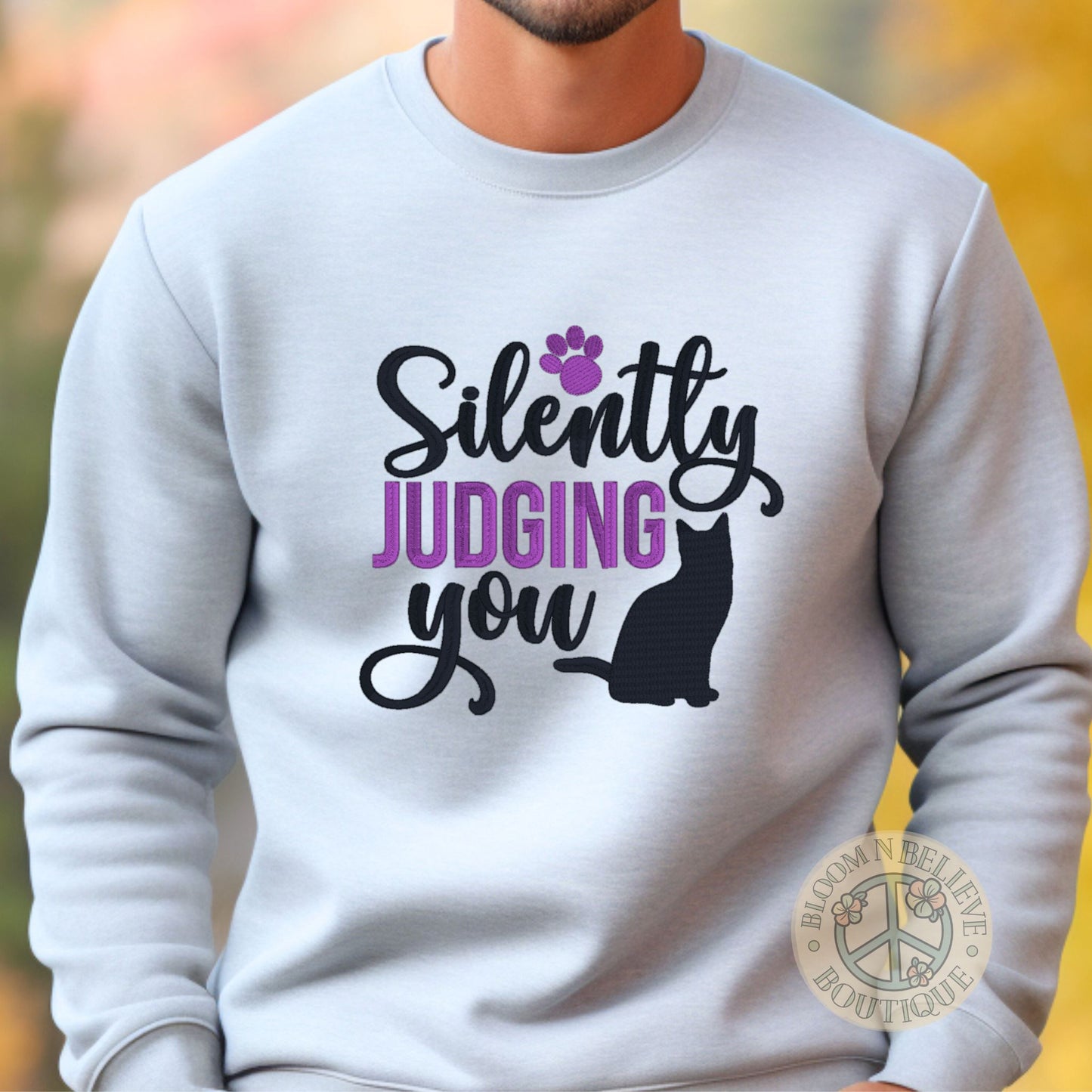 "Silently Judging You" Cat Lover Embroidered Unisex Shirt - Bloom-N-Believe Boutique
